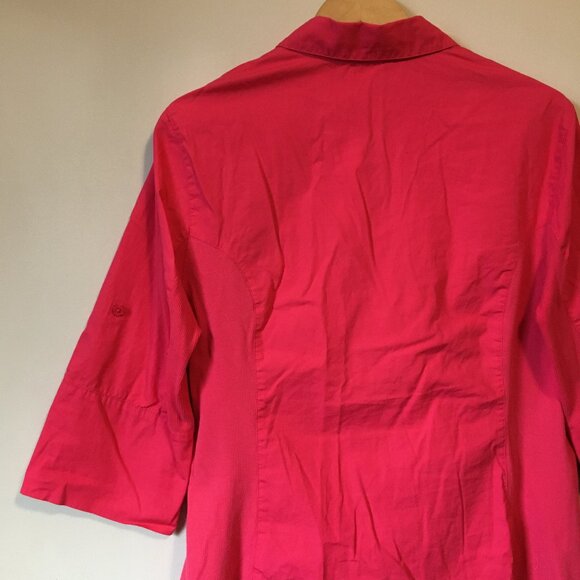 Brilliant Pink Cotton Button Down 3/4 Flare Sleeve Dress Shirt - Picture 5 of 15